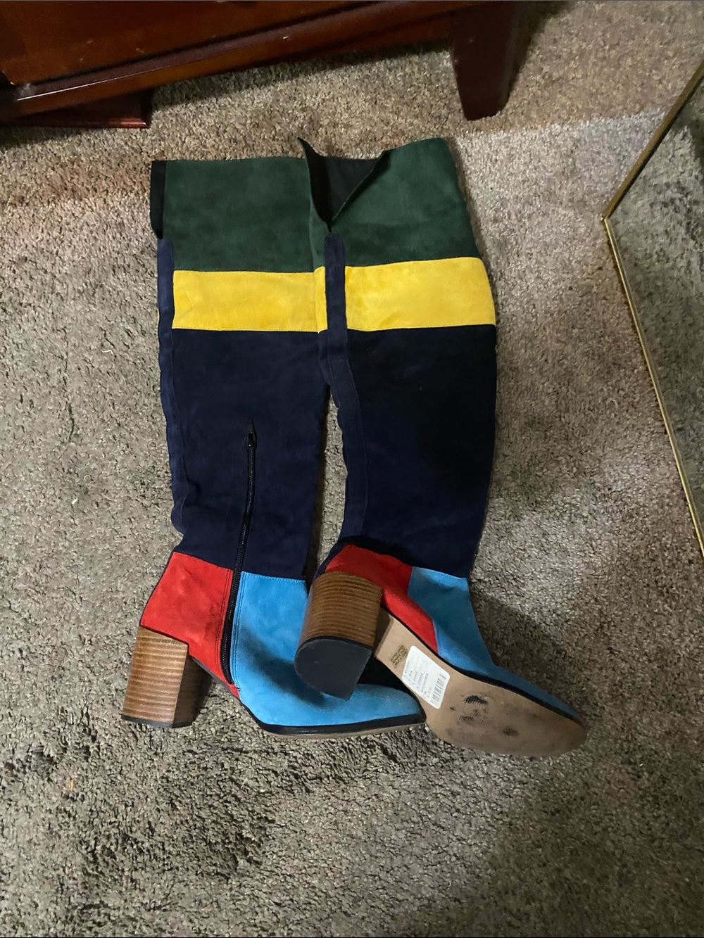 Zara Multi-Color Suede Over-the-Knee Colorblock Boots